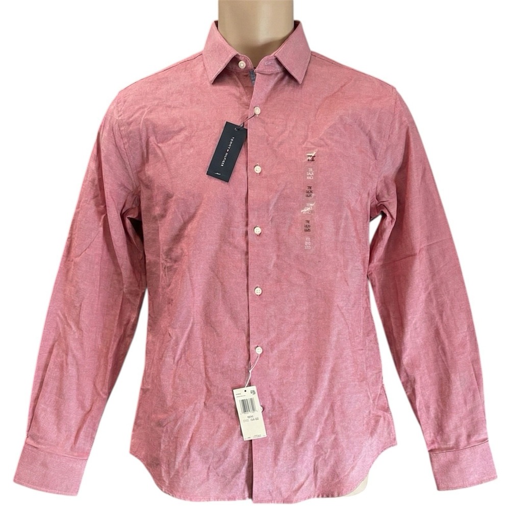Tommy Hilfiger TheFlex Supima Ruby Button Shirt‎ Men Size 17 1/2 34-35 Slim Fit